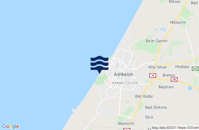 Karte der Gezeiten Ashkelon Shimshon, Israel