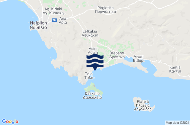 Karte der Gezeiten Asíni, Greece