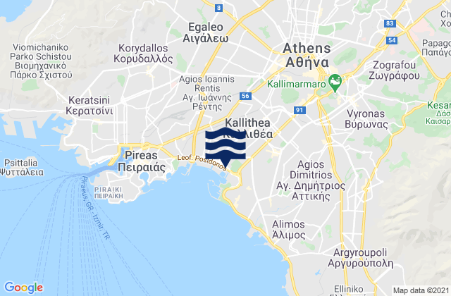 Karte der Gezeiten Athens, Greece
