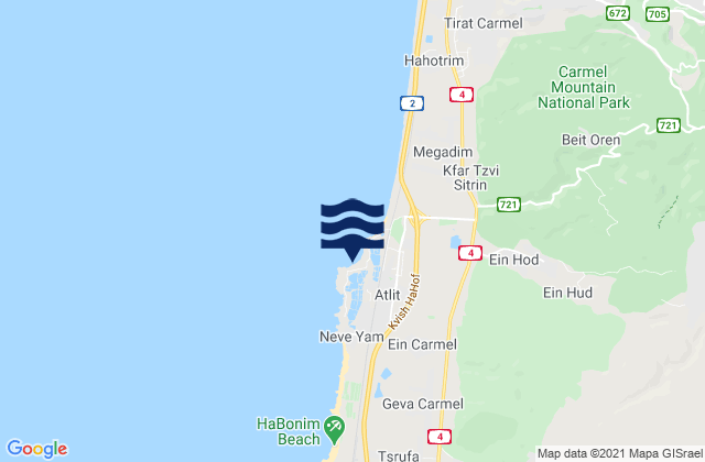 Karte der Gezeiten Atlit, Israel