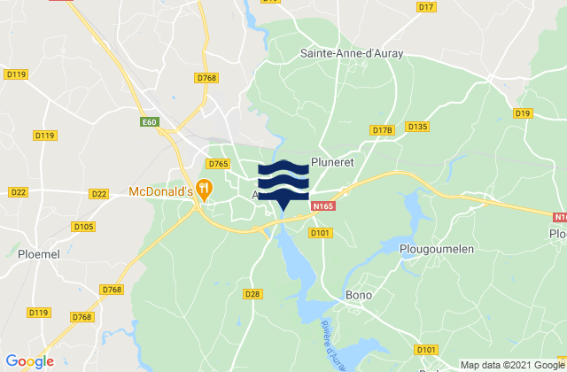 Karte der Gezeiten Auray (Morbihan), France