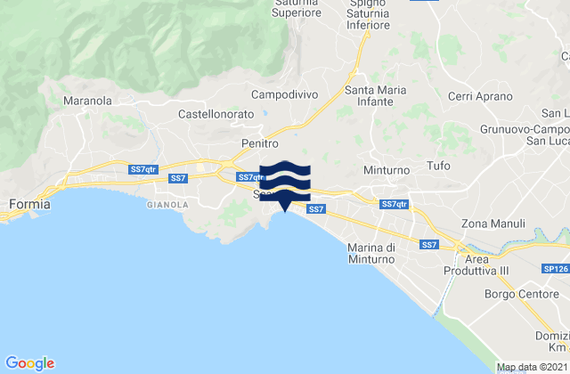 Karte der Gezeiten Ausonia, Italy
