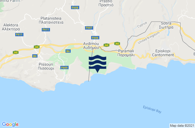 Karte der Gezeiten Avdímou, Cyprus