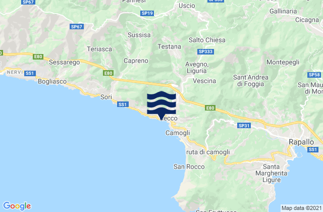 Karte der Gezeiten Avegno, Italy