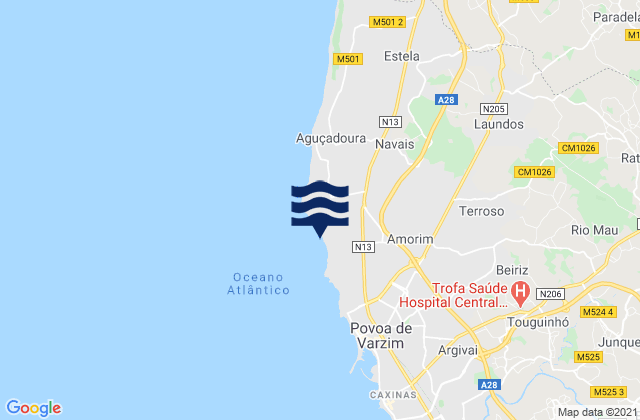 Karte der Gezeiten Aver-o-Mar, Portugal