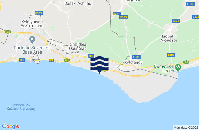 Karte der Gezeiten Avgórou, Cyprus