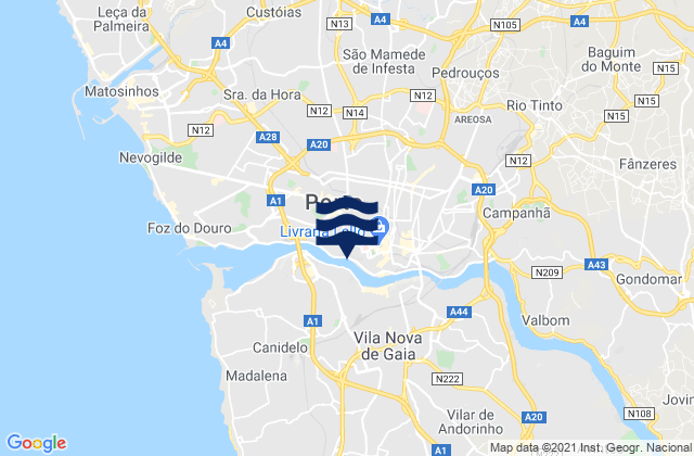 Karte der Gezeiten Avintes, Portugal