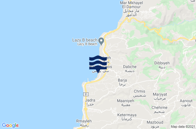 Karte der Gezeiten Awuali Rivermouth, Lebanon