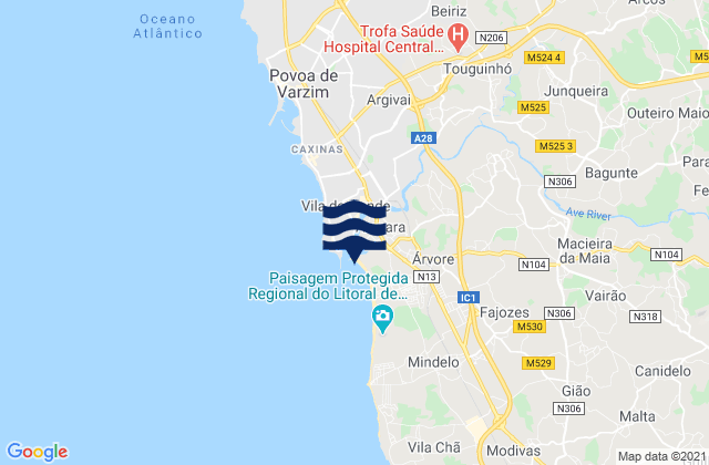 Karte der Gezeiten Azurara, Portugal
