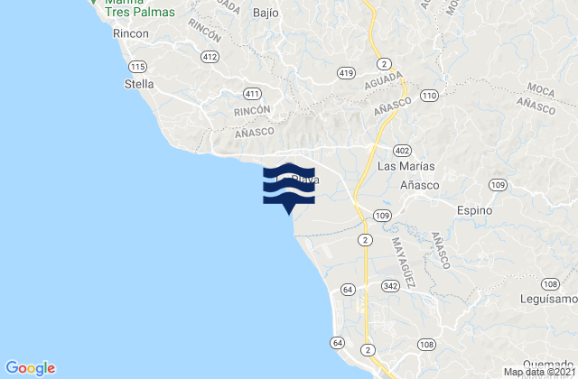 Karte der Gezeiten Añasco Abajo Barrio, Puerto Rico