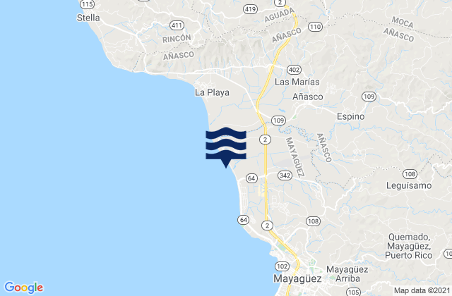 Karte der Gezeiten Añasco Arriba Barrio, Puerto Rico