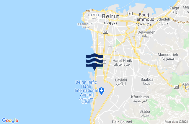 Karte der Gezeiten Baabda, Lebanon