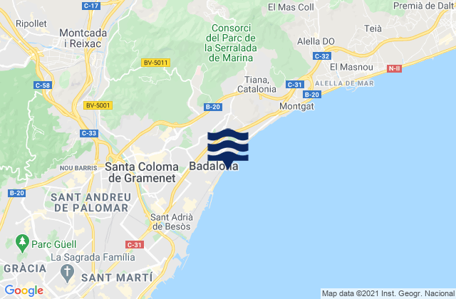 Karte der Gezeiten Badalona, Spain