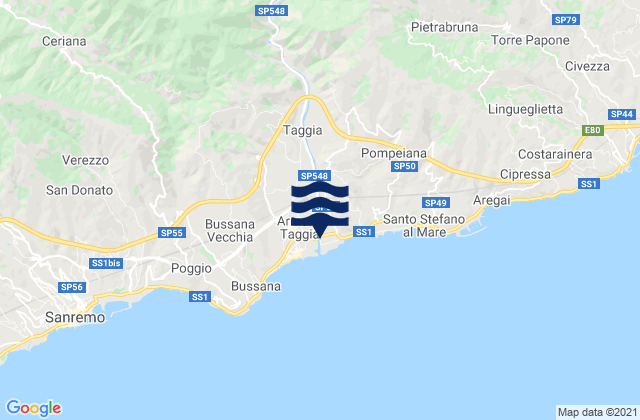 Karte der Gezeiten Badalucco, Italy