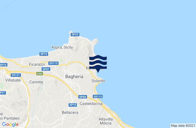Karte der Gezeiten Bagheria, Italy