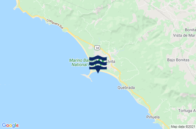 Karte der Gezeiten Bahia Uvita, Costa Rica