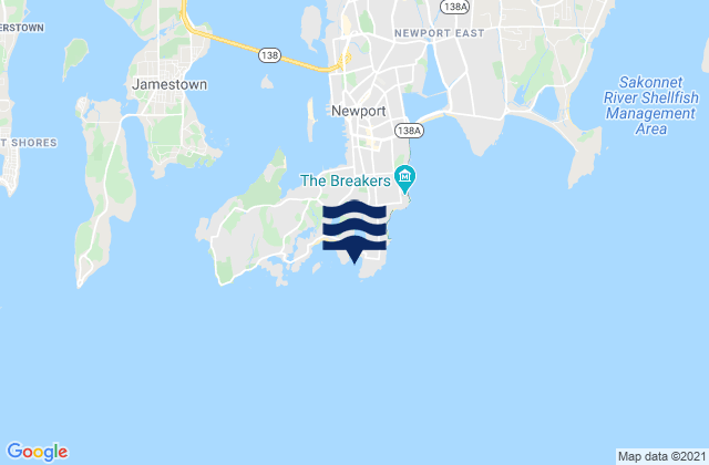Karte der Gezeiten Baileys Beach, United States