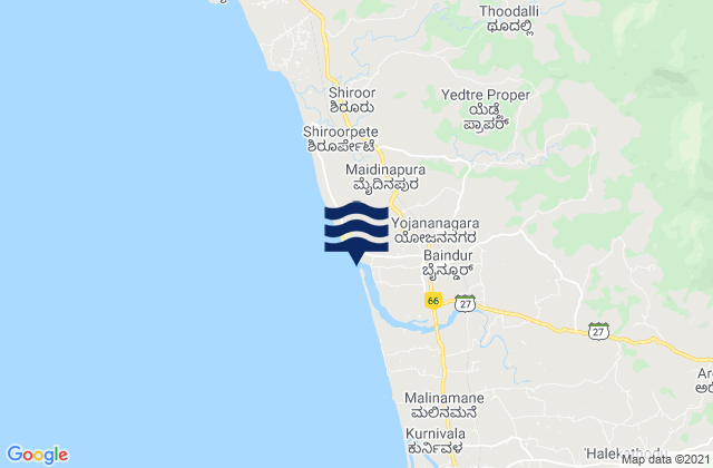 Karte der Gezeiten Baindur, India