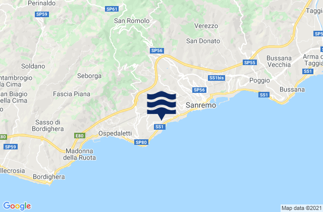Karte der Gezeiten Bajardo, Italy