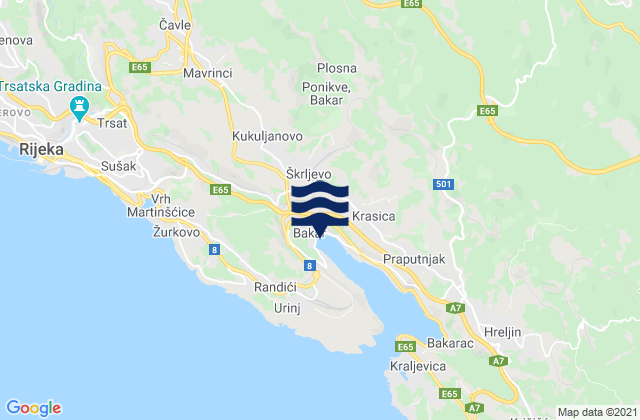 Karte der Gezeiten Bakar, Croatia