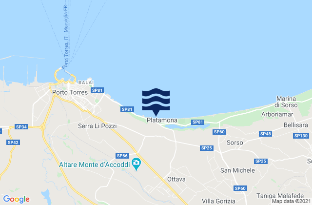 Karte der Gezeiten Bancali, Italy
