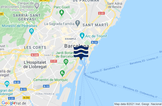 Karte der Gezeiten Barcelona, Spain