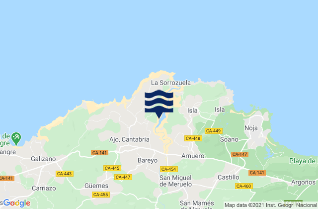 Karte der Gezeiten Bareyo, Spain