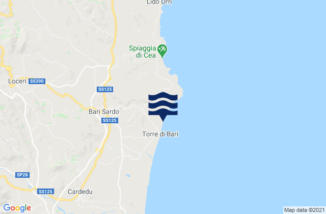 Karte der Gezeiten Bari Sardo, Italy