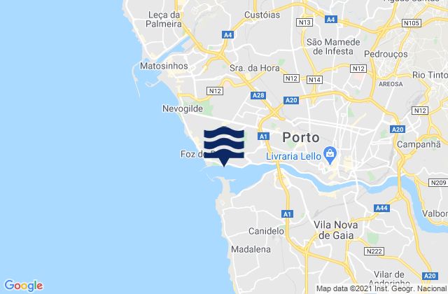 Karte der Gezeiten Barra do Douro, Portugal