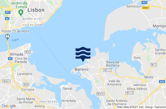 Karte der Gezeiten Barreiro, Portugal