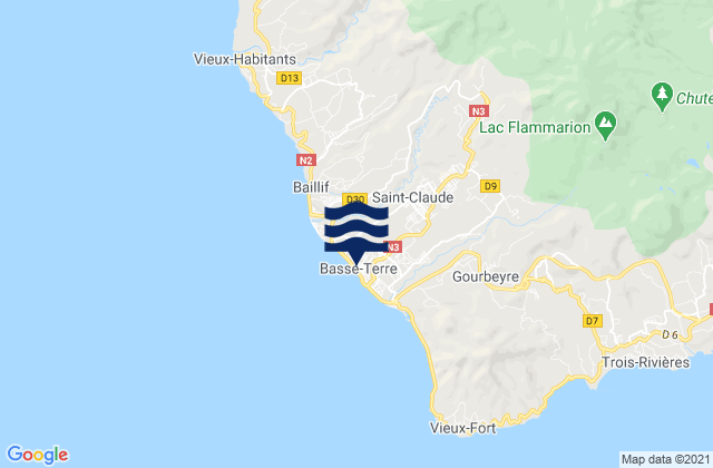 Karte der Gezeiten Basse-Terre, Guadeloupe