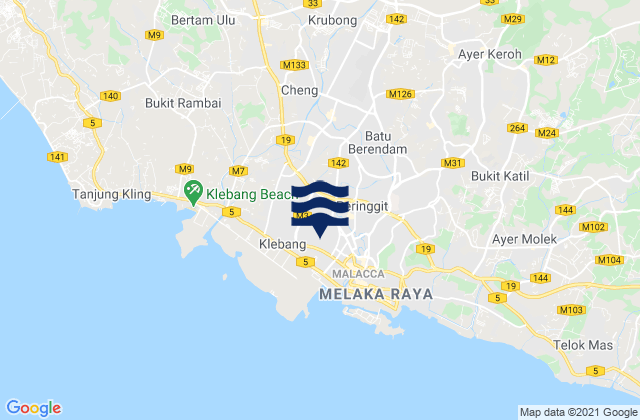 Karte der Gezeiten Batu Berendam, Malaysia