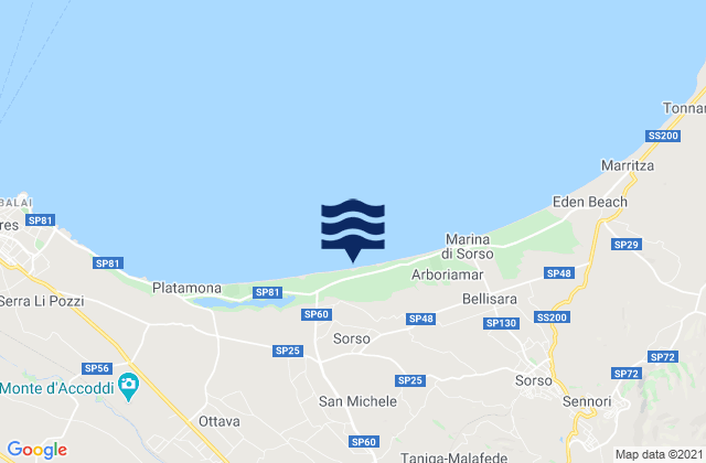 Karte der Gezeiten Bau Bau Beach, Italy