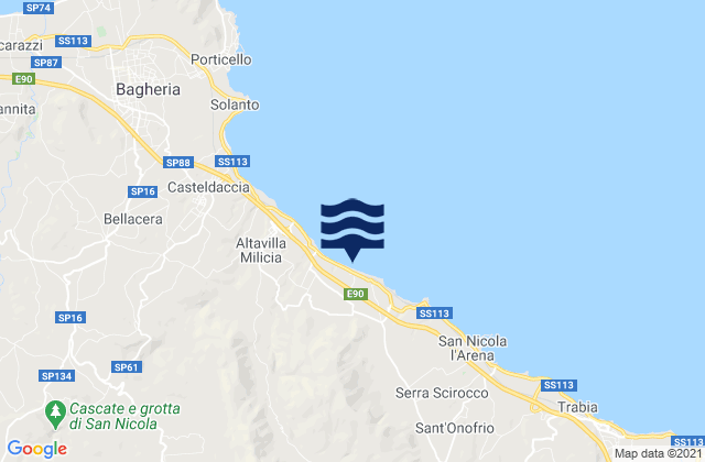 Karte der Gezeiten Baucina, Italy