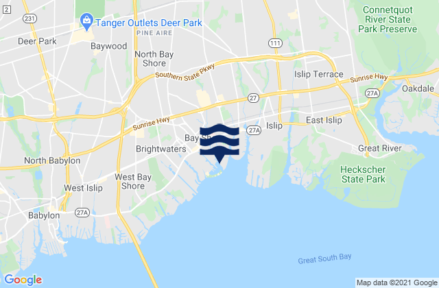 Karte der Gezeiten Bay Shore, United States