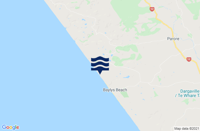Karte der Gezeiten Baylys Beach, New Zealand