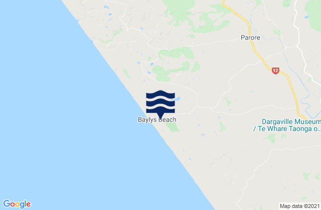 Karte der Gezeiten Baylys Beach, New Zealand