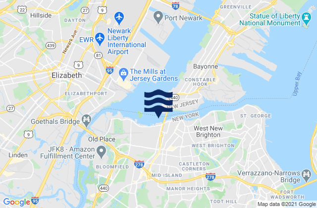 Karte der Gezeiten Bayonne Bridge Staten Island, United States