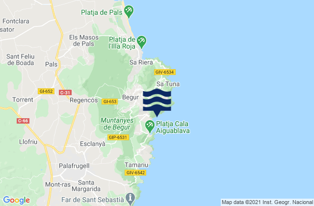Karte der Gezeiten Begur, Spain