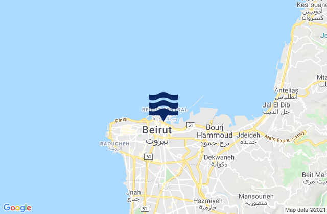 Karte der Gezeiten Beirut, Lebanon