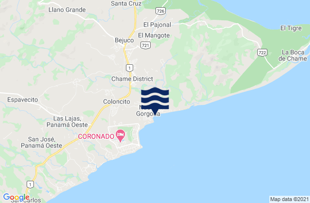 Karte der Gezeiten Bejuco, Panama