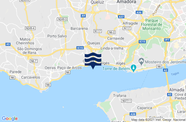Karte der Gezeiten Belas, Portugal