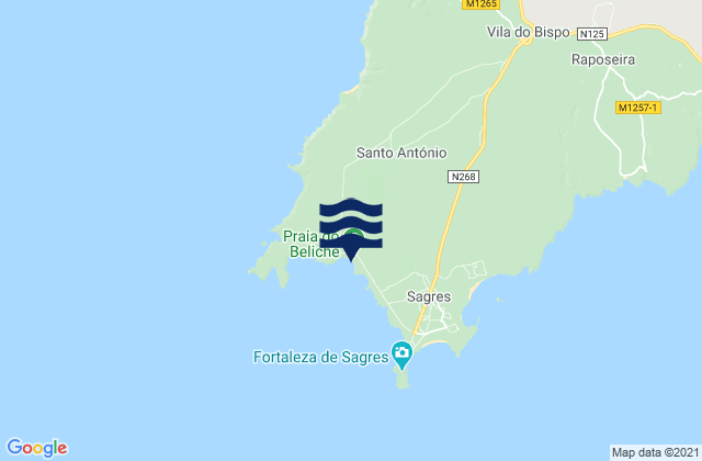 Karte der Gezeiten Beliche, Portugal