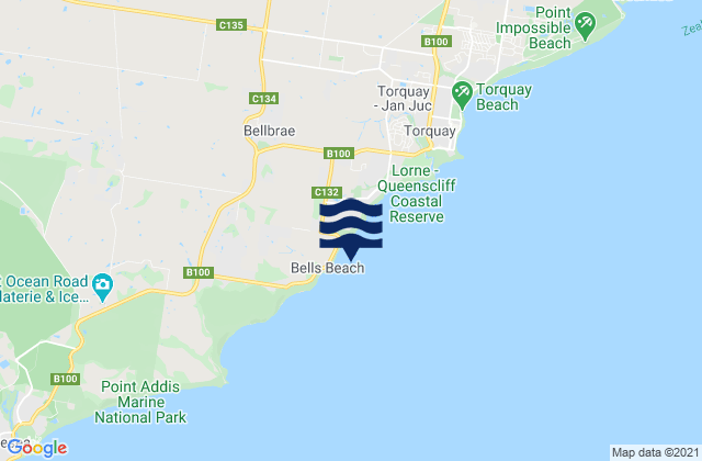 Karte der Gezeiten Bells Beach Torquay, Australia