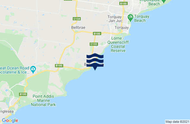 Karte der Gezeiten Bells Beach, Australia