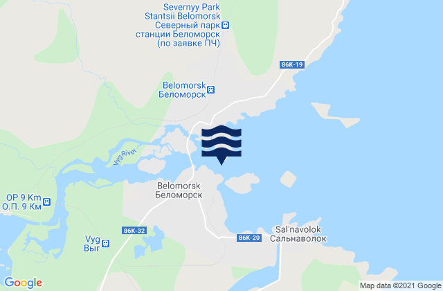 Karte der Gezeiten Belomorsk, Russia