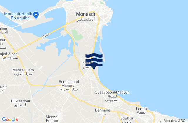 Karte der Gezeiten Bembla, Tunisia