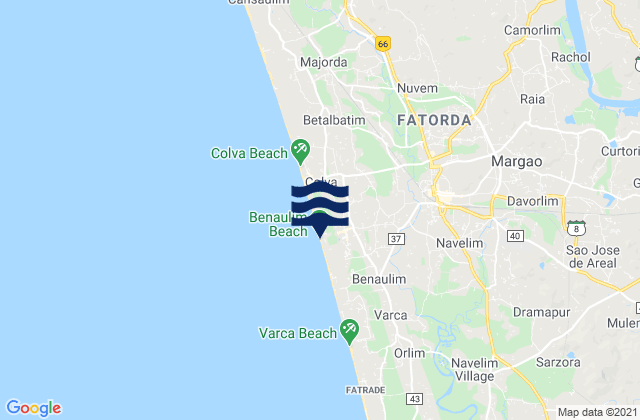 Karte der Gezeiten Benaulim Beach, India