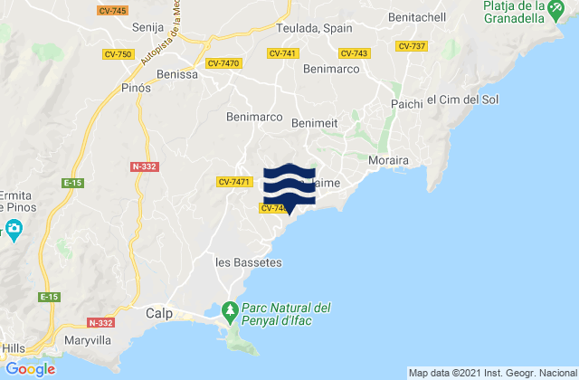 Karte der Gezeiten Benissa, Spain