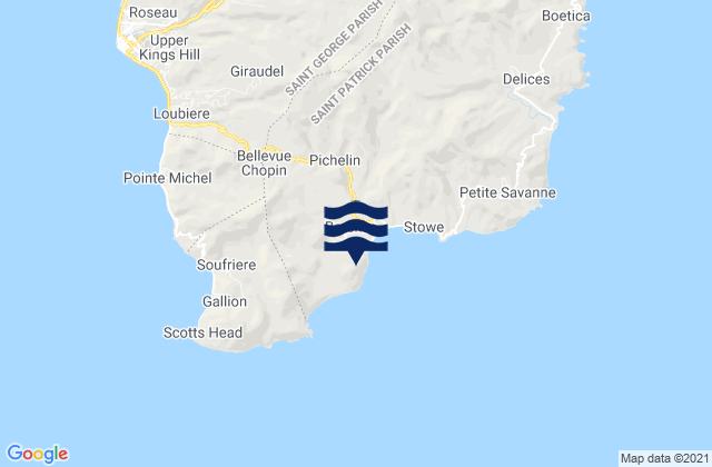 Karte der Gezeiten Berekua, Dominica